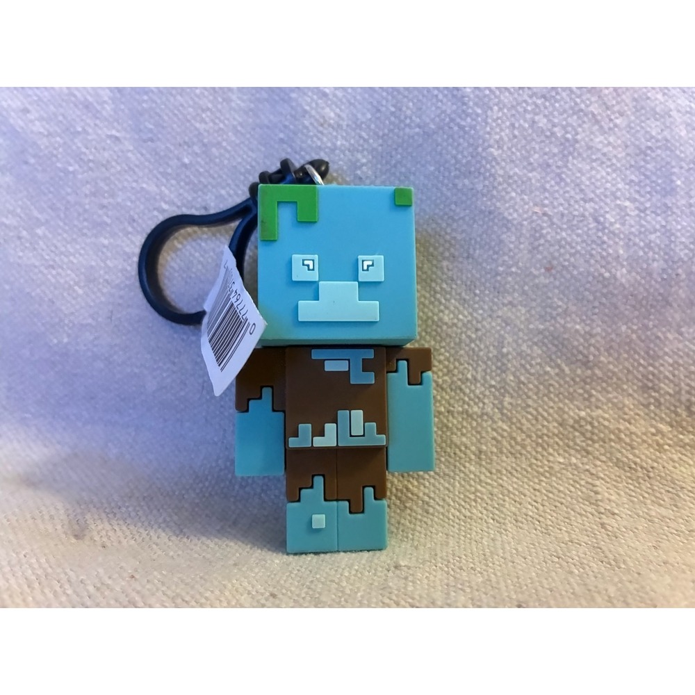 Minecraft Drowned Hanger Keychain Mojang Figure Bag Clip Blue Zombie Series 4